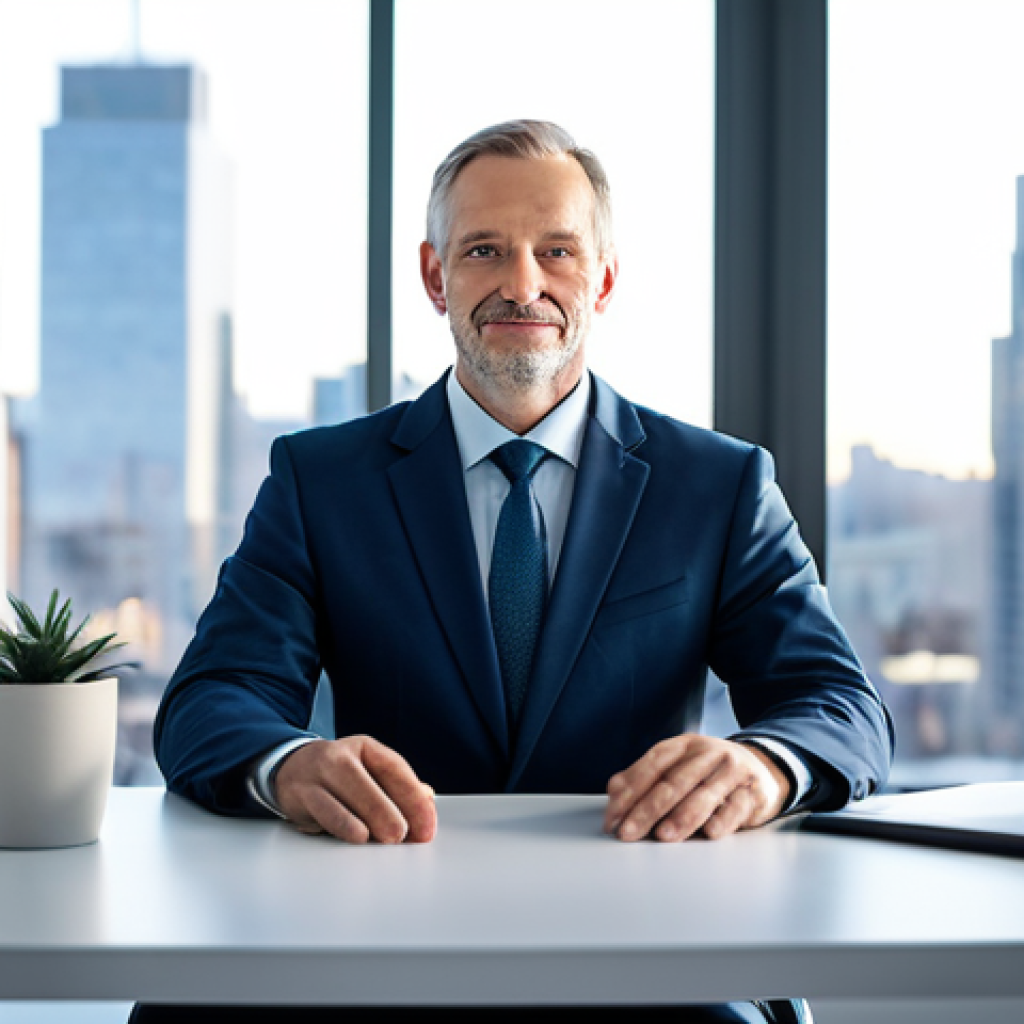 A professional adult individual, fully clothed in a modest business suit, sitting peacefully at a clean desk in a modern, brightly lit office. The background subtly features blurred urban city lights through a large window, conveying a sense of calm amidst a busy world. The subject is in a natural pose, exhibiting perfect anatomy, correct proportions, well-formed hands, and proper finger count. Professional photography, high-resolution, natural light, soft focus. Safe for work, appropriate content, professional, family-friendly.