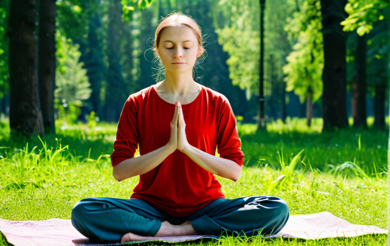 Peaceful Meditation**

"A serene individual fully clothed in comfortable, modest clothing meditating outdoors in a lush green park in Russia. Sunlight filters through the trees, creating a calming atmosphere. Focus on inner peace and tranquility. Perfect anatomy, correct proportions, natural pose, well-formed hands, proper finger count. Safe for work, appropriate content, fully clothed, professional, family-friendly. High quality."

**