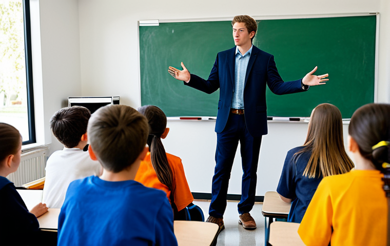 불교와 교육 - "A group of fully clothed students participating in a mindfulness exercise in a modern classroom. Th...