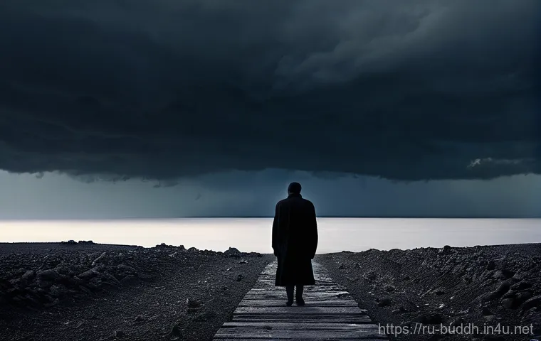 불교에서의 용서 - **Prompt: The Weight of Unforgiveness**
"A lone figure, gender-neutral, stands silhouetted again...