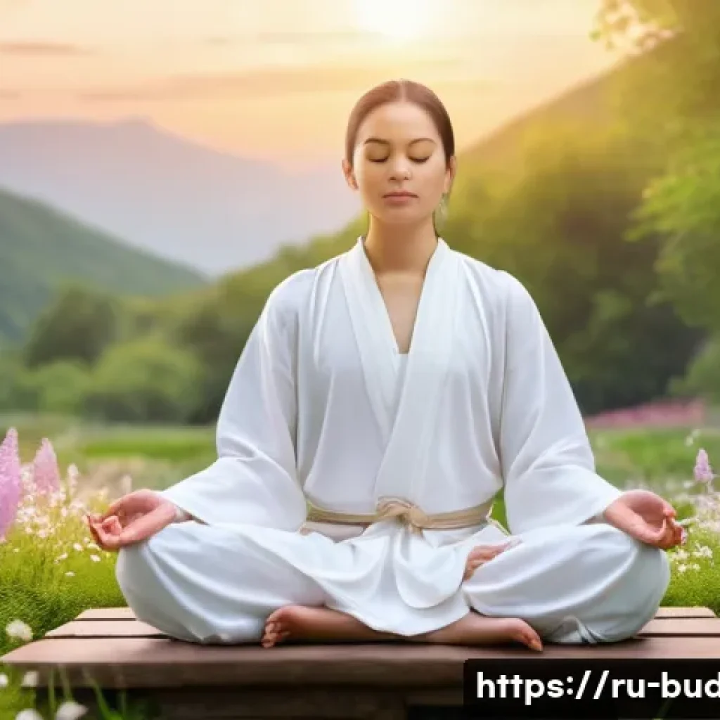 불교와 자연의 순환 - A serene Buddhist meditation scene set outdoors during the transition of seasons, showing a young ad...