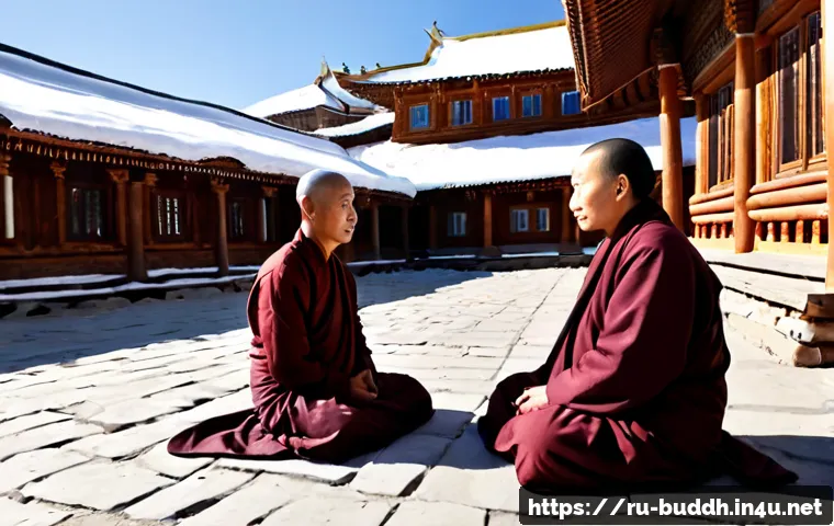 Home 15 불교의 다양한 스승들 - Photorealistic documentary-style scene of diverse Buddhist teachers gathered in a peaceful Russian B...